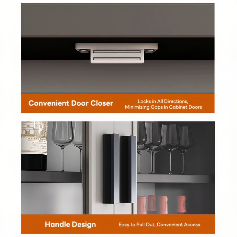 شاربدو شاربو خزانة بوفيه المطبخ الحديث الطويل مع أبواب زجاجية، لوحة جانبية 180 سم مع رفوف ميكروويف مفتوحة وتخزين مغلق، غرفة طعام حرة لغرفة المعيشة، مطبخ، 80x32x180CM - Image 5